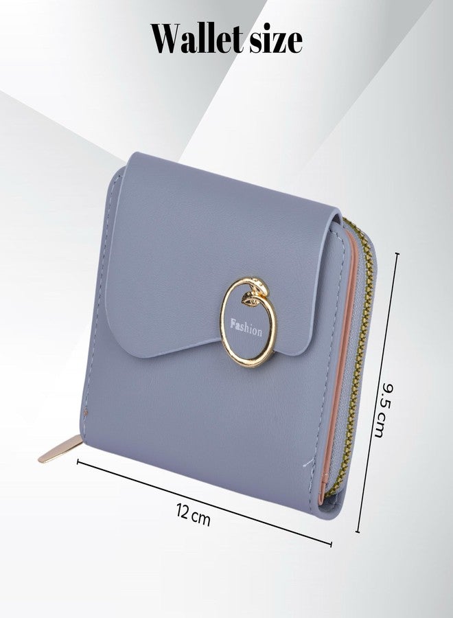 NISHAJ Small Bifold Wallet for Women with Zipper Coin Pocket & Card Holder | Compact PU Leather Purse with Snap Closure & Multi-Function Compartments | Stylish Travel Mini Wallet for Girls, (Blue) - Image 2